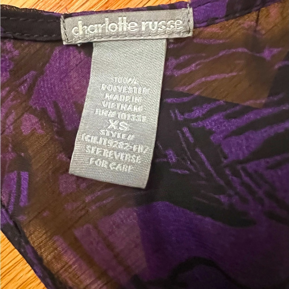 Charlotte Russe Sheer Purple Ruffle Tank W/ Back Tie Accent XS Like New! - Picture 5 of 5